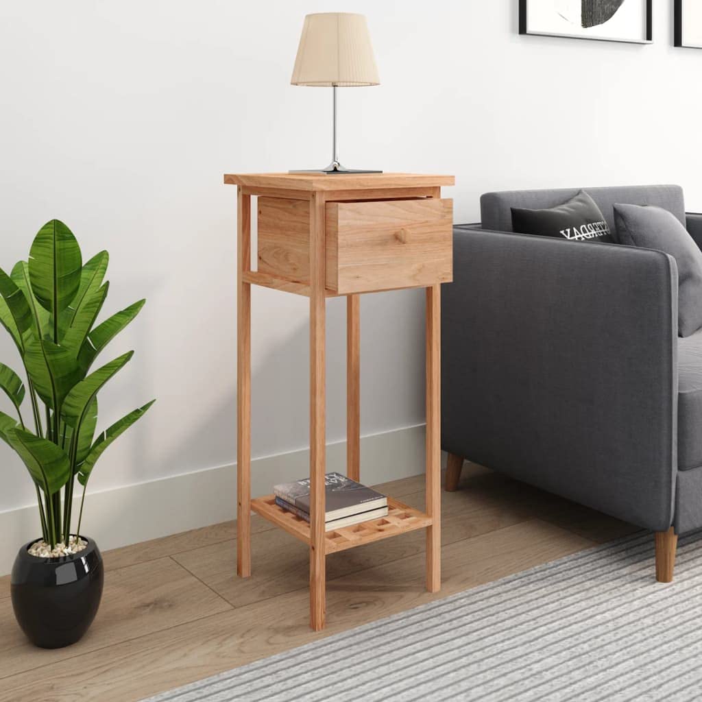 Table d’appoint avec tiroir en Bois de Noyer Massif Finition à l’Huile 25 x 25 x 60 cm, pour Salon Chambre Bureau, guéridon Rangement