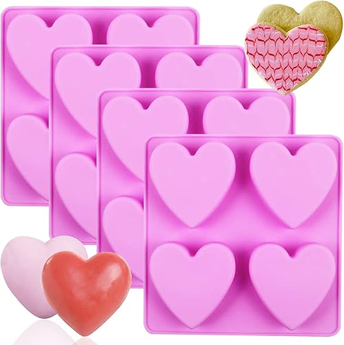 METLUCK - Moldes de silicona para jabón, 4 moldes de silicona de corazón, moldes de jabón de silicona para hacer jabón, pasteles, gelatina, pudín,
