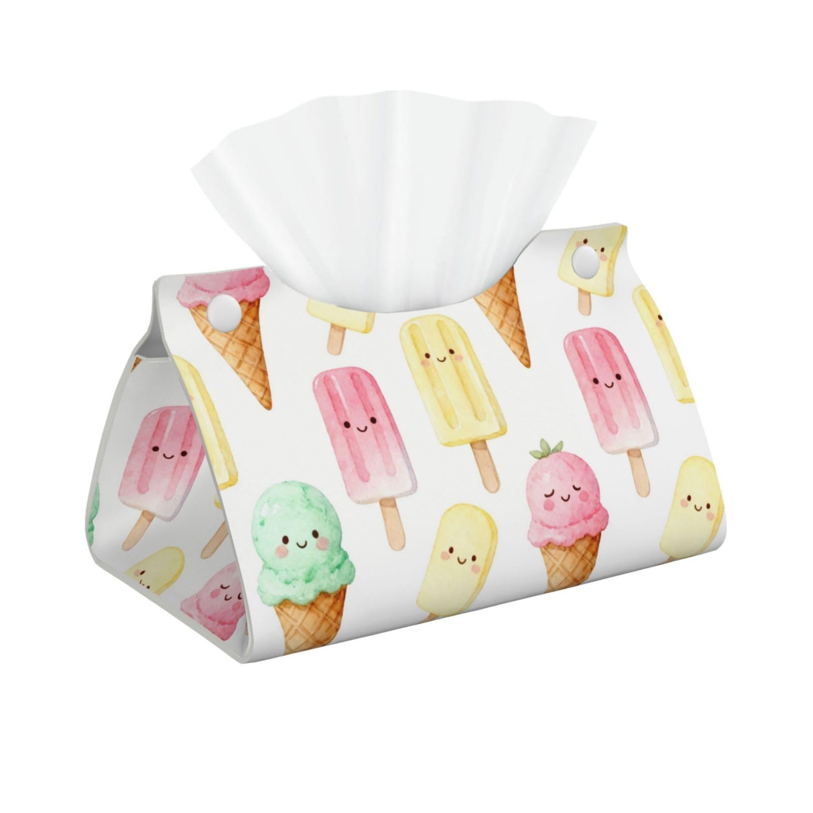 Ice Cream Paradise Long Leather Tissue Box Cover-Waterproof PU Leather Tissue Holder for Bathroom, Decorative Rectangular Tissue Case