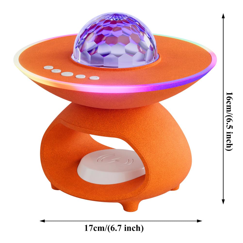 Proiettore cielo stellato Lampada da tavolo LED Smart con telecomando 15W Caricabatterie wireless e USB - Ricaricabile Lampada d'atmosfera con Bluetooth - Altoparlante Proiettore stellare RGB,Arancia
