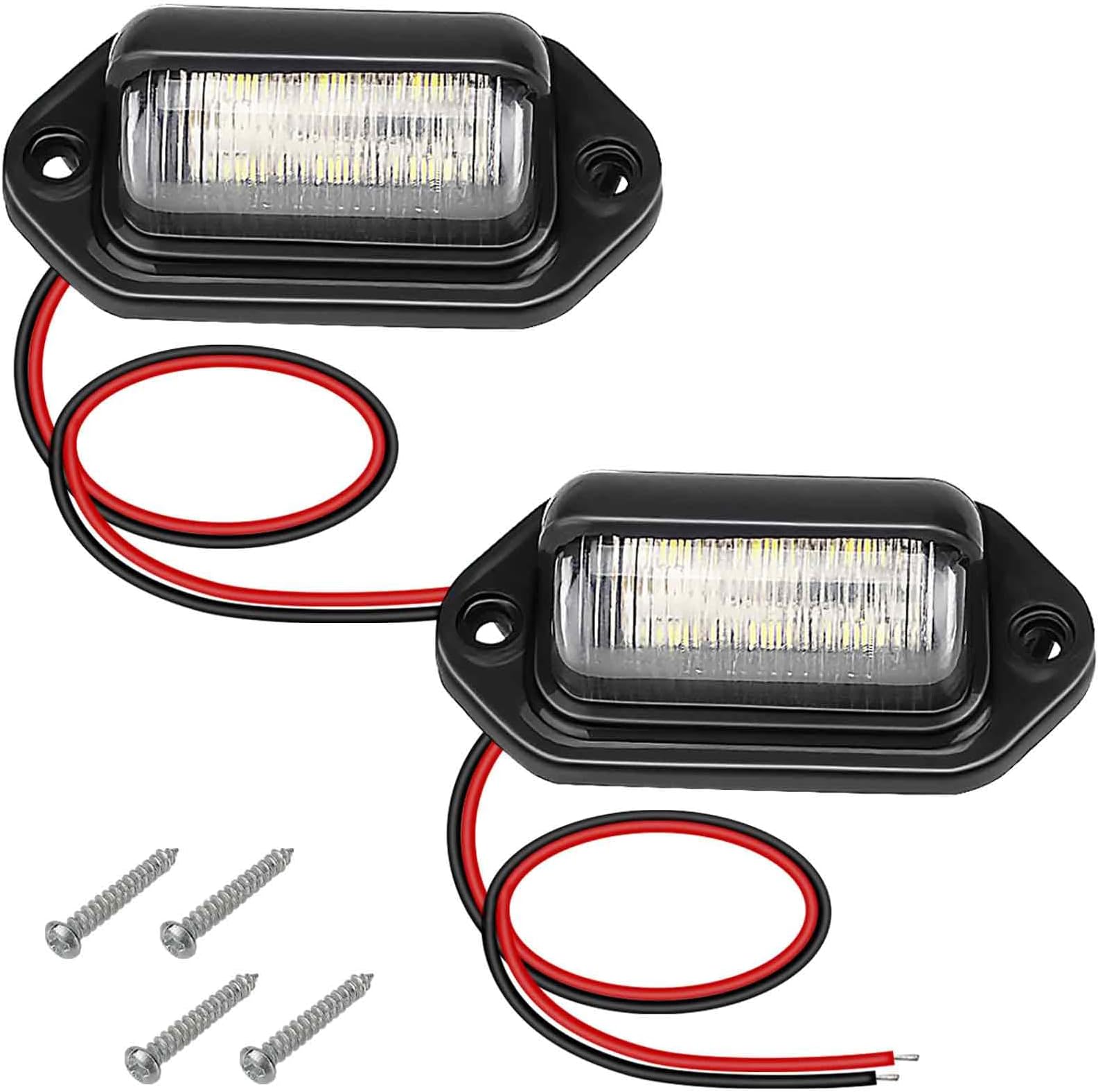ecocstm 2 PCS White LED License Plate Light, 6-SMD Waterproof Tag Lights, 12V-24V DC Lamp Taillight, Step Courtesy Light Dome Cargo Lights for Truck SUV Van RV Trailer
