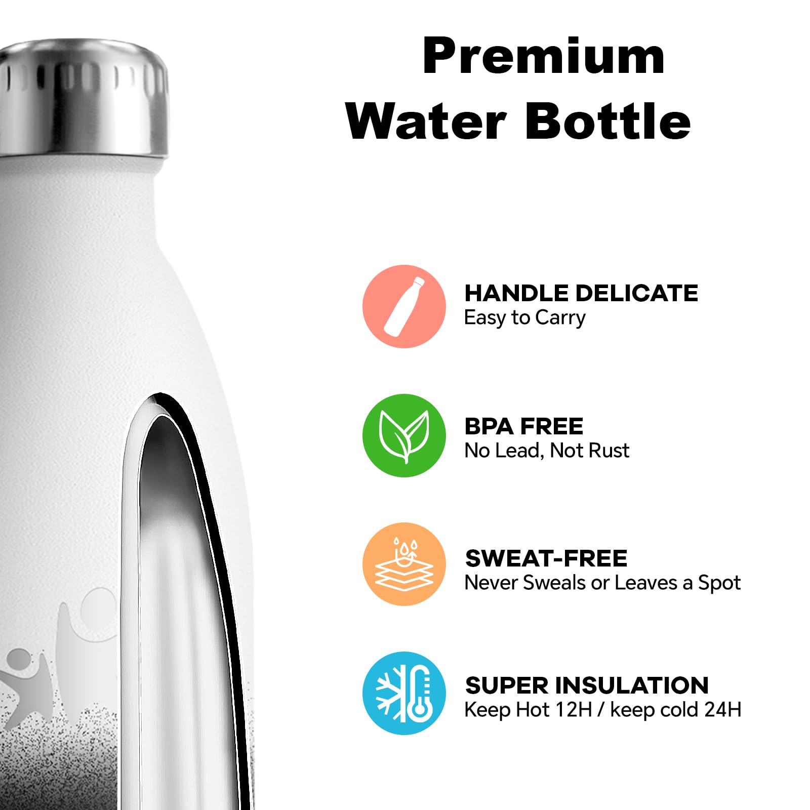 Borraccia Termica, Borraccia 1 litro, Senza BPA, Borraccia Acciaio Inox, Senza Perdite, Bottiglia Termica, Acciaio Inossidabile 18/8, Borraccia Metallo, per Corsa, Fitness, Escursionismo, Campeggio