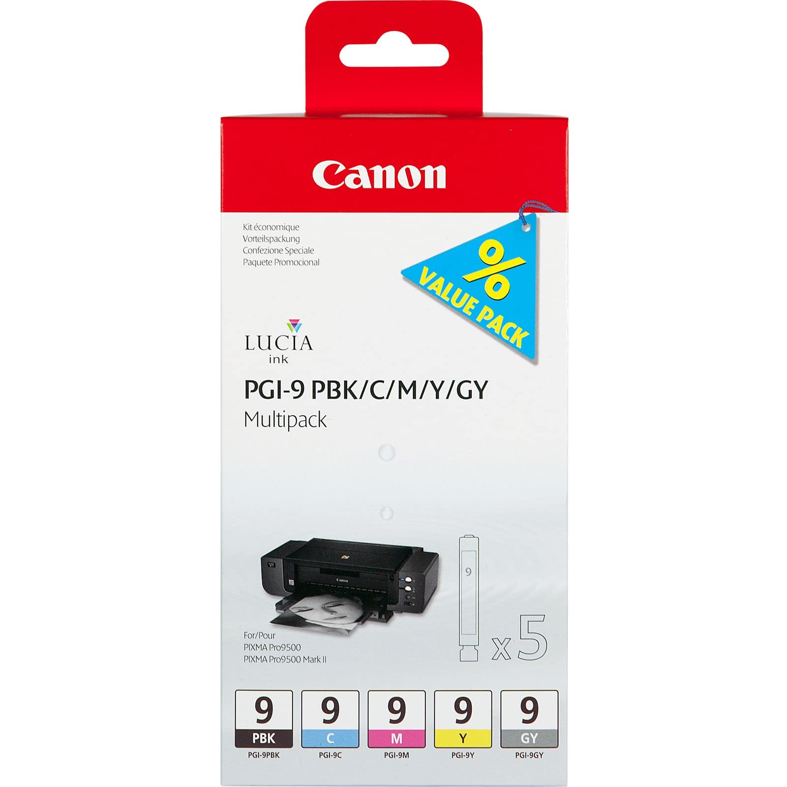 Canon PGI-9 cartuccia d'inchiostro 5 pz Originale Nero per foto, Ciano per foto