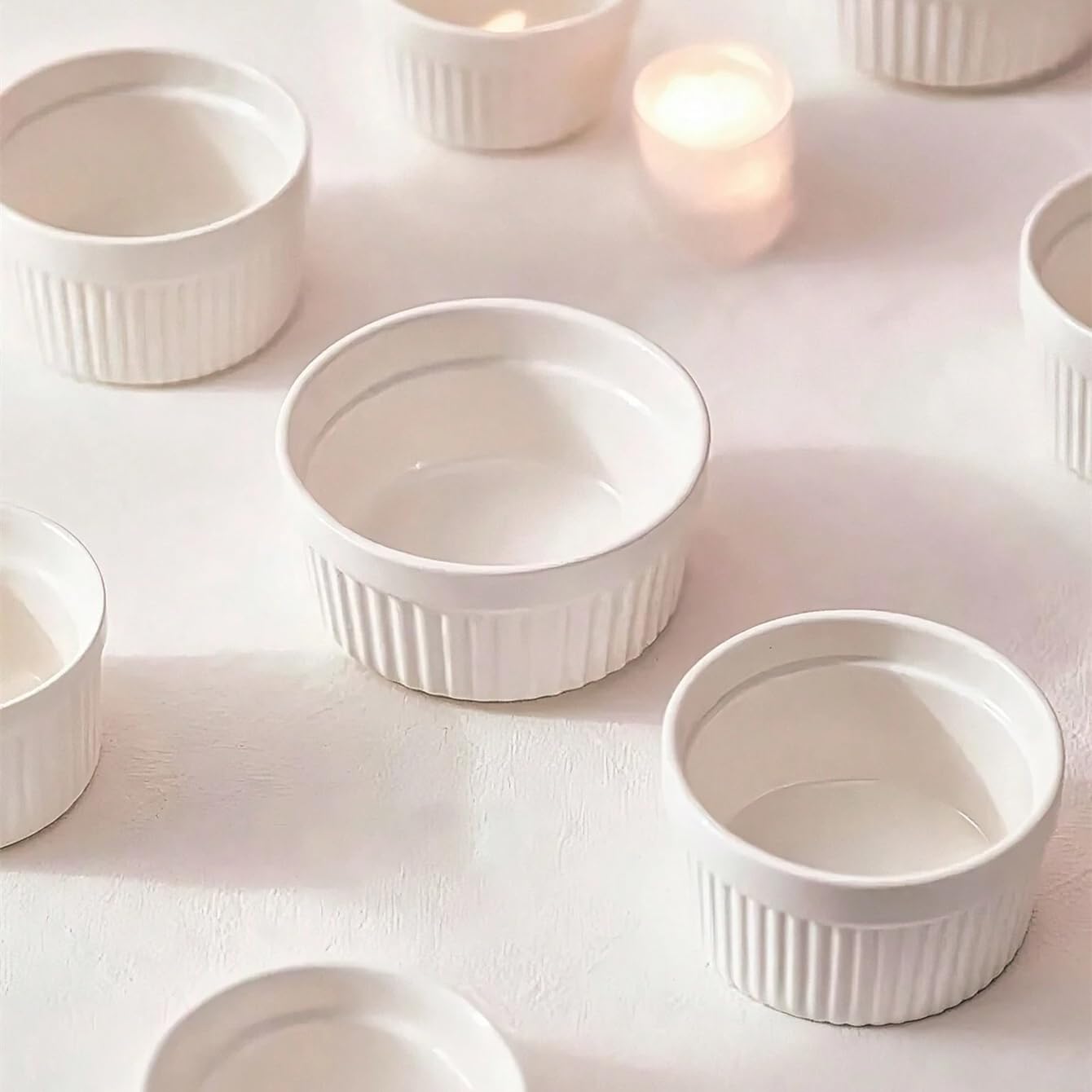 Ramequins en Porcelaine Blanche Bols rayés en céramique, antiadhésifs et résistants à la Chaleur, Parfaits for Servir des Desserts et des collations