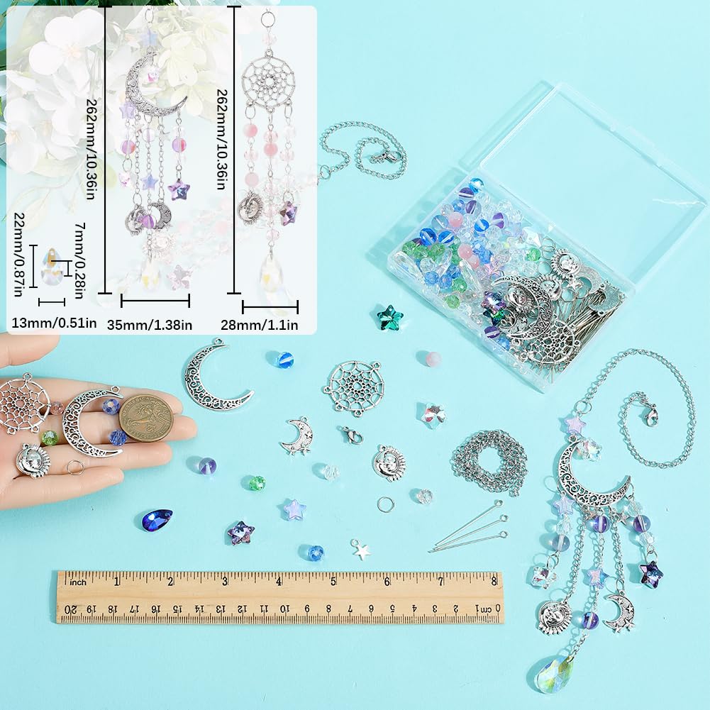 SUNNYCLUE 1 Box DIY 6 Sets Suncatcher Making Kit Car Charm Ornament Moon Sun Catchers Glass Hanging Charms Hanging Cars Charm Star Teardrop Beads Ornament for Women Window Home Decorations - Image 4