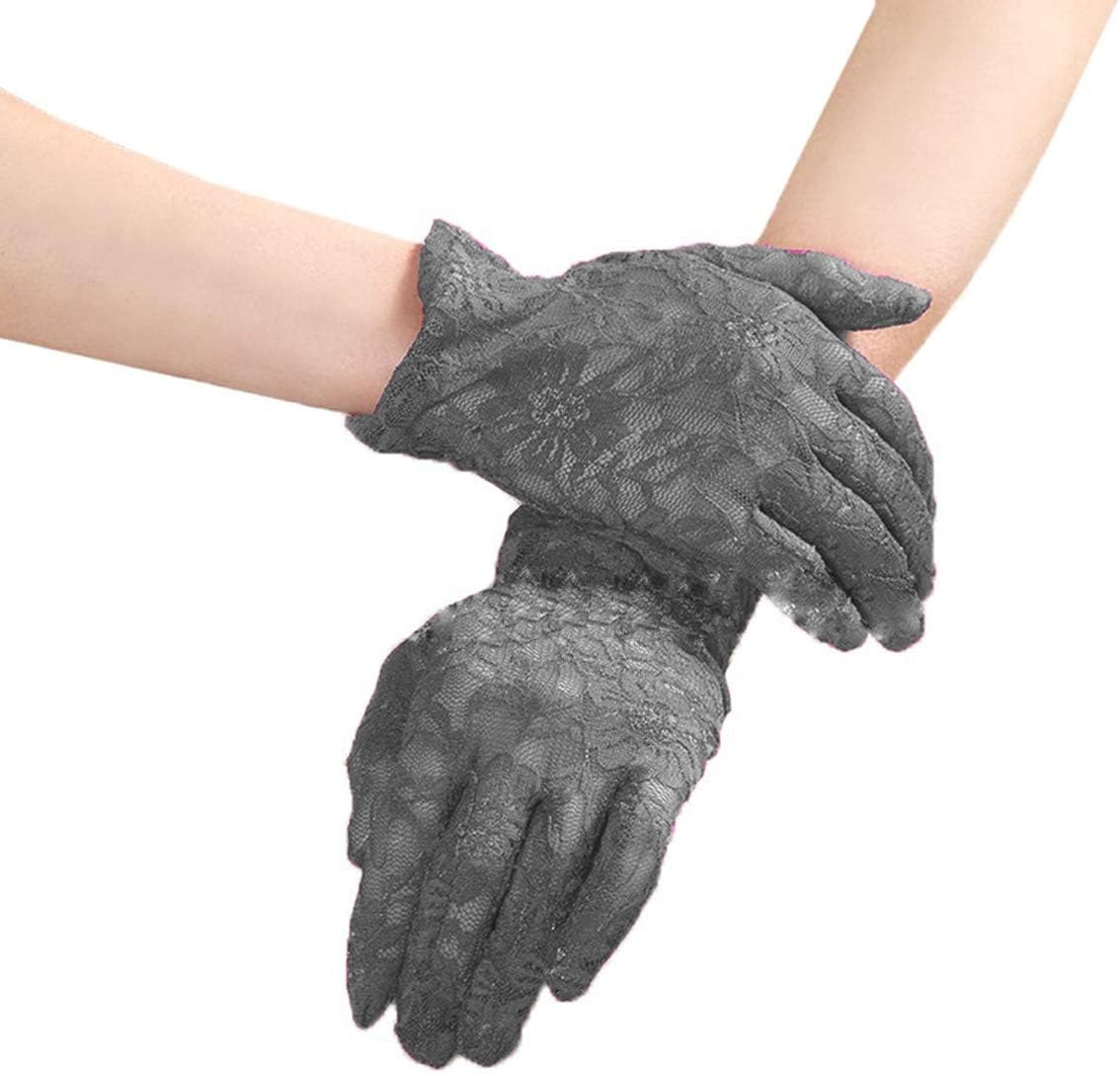 Women's Vintage Sheer Floral Lace Wrist Length Wedding Gloves YT026WT-Gray