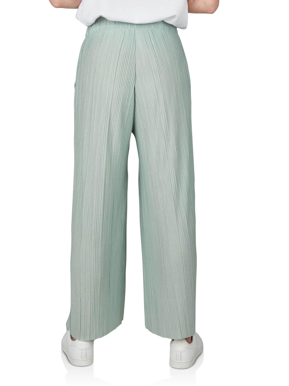 DENIMFY Palazzo DFBrenda Lot de 2 pantalons d'été 3/4 pour femme, taille haute, jambes larges, en tissu, longueur cheville, taille élastique, poches unies, noir, vert, beige, bleu, S, M, L, XL, XXL