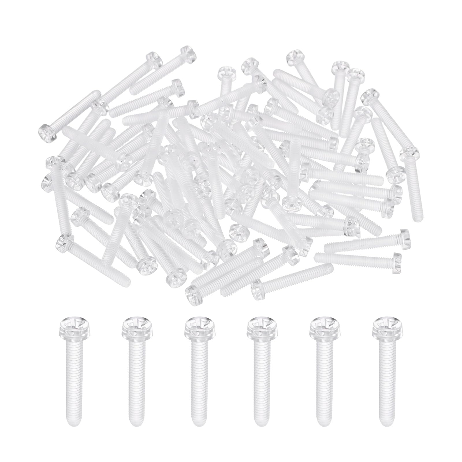 sourcing map 80Pcs Clear Acrylic Screws, M4x25mm PC Plastic Phillips Round Head Screw Metric Coarse Thread Bolts for Machine Accessories, Transparent