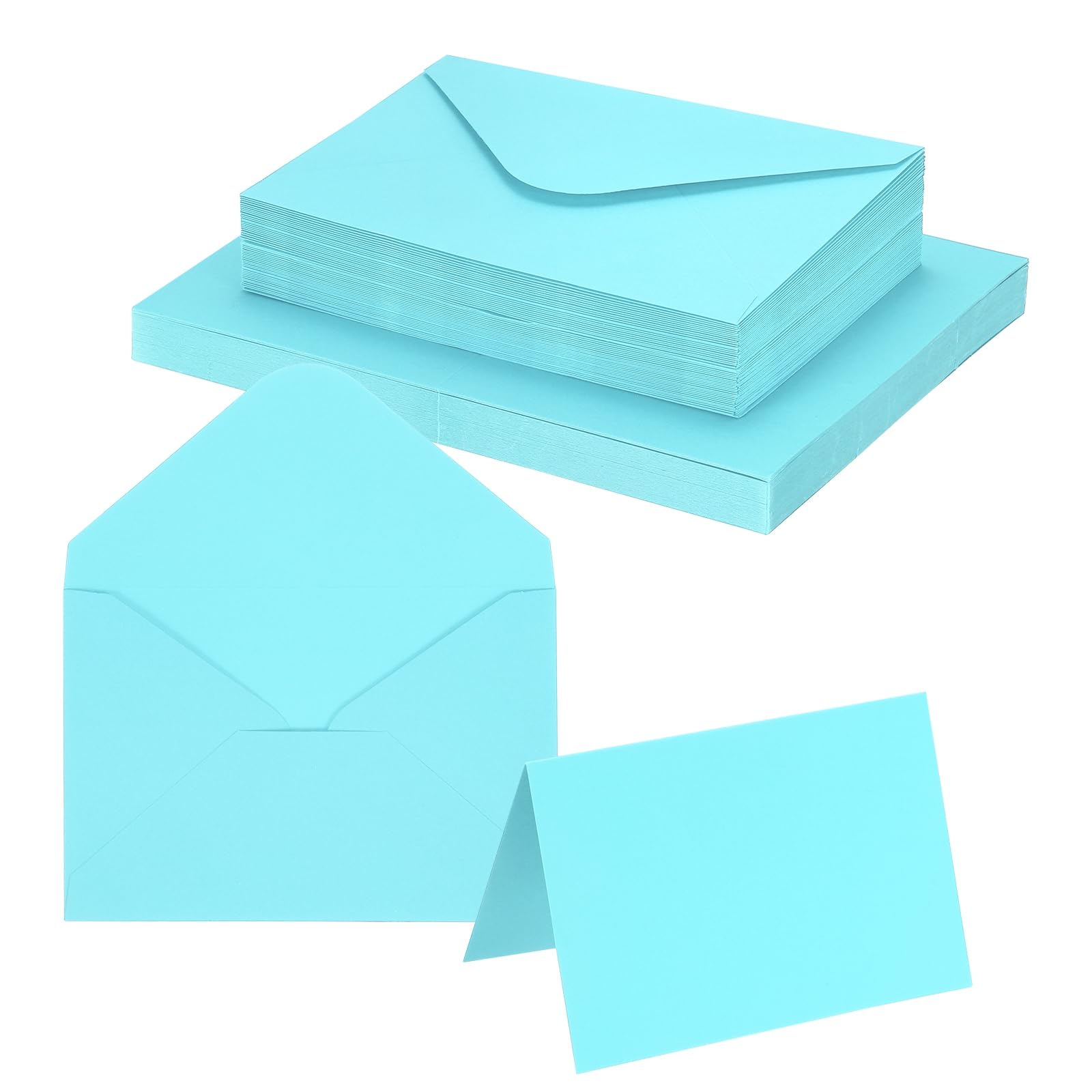 PATIKIL 10 x 15cm Blank Greeting Cards and Envelopes, 50Sets Half Fold Note Cards and Envelopes 250g Thick Cardstock for DIY Wedding Birthday Party Invitations, Light Blue