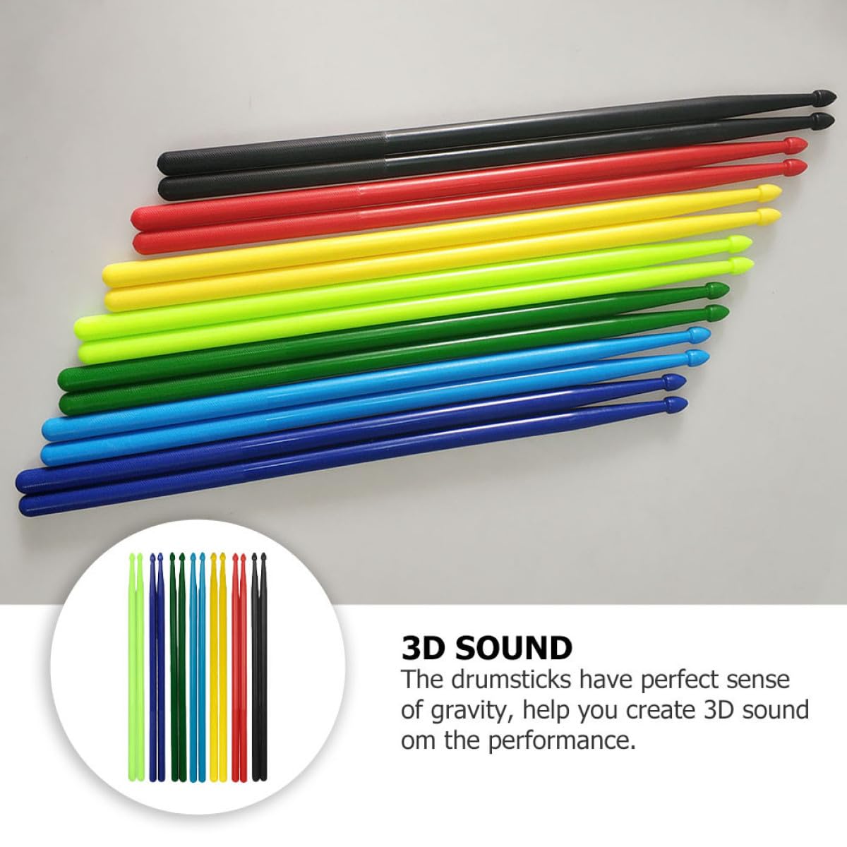 7 Pares de Baquetas de Batería 5A de Nailon Ligero Multicolor Punta Resistente Accesorio para Percusión Adecuado para Práctica Conciertos y Banda Musical