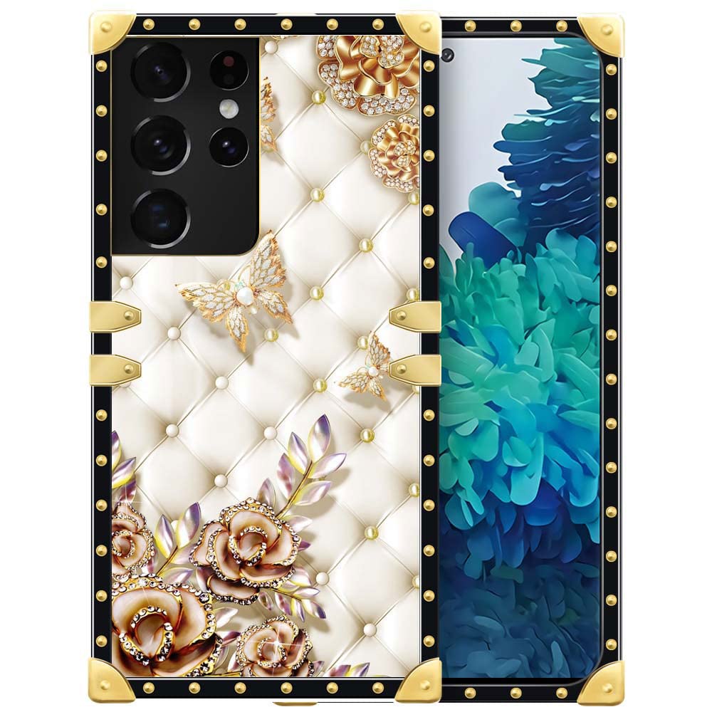 Yuning419 Case Compatible with Samsung Galaxy S21 Ultra,1 Diamond Butterfly S21 Ultra Case for Girls Womens,Soft TPU Shockproof Hard PC Back for