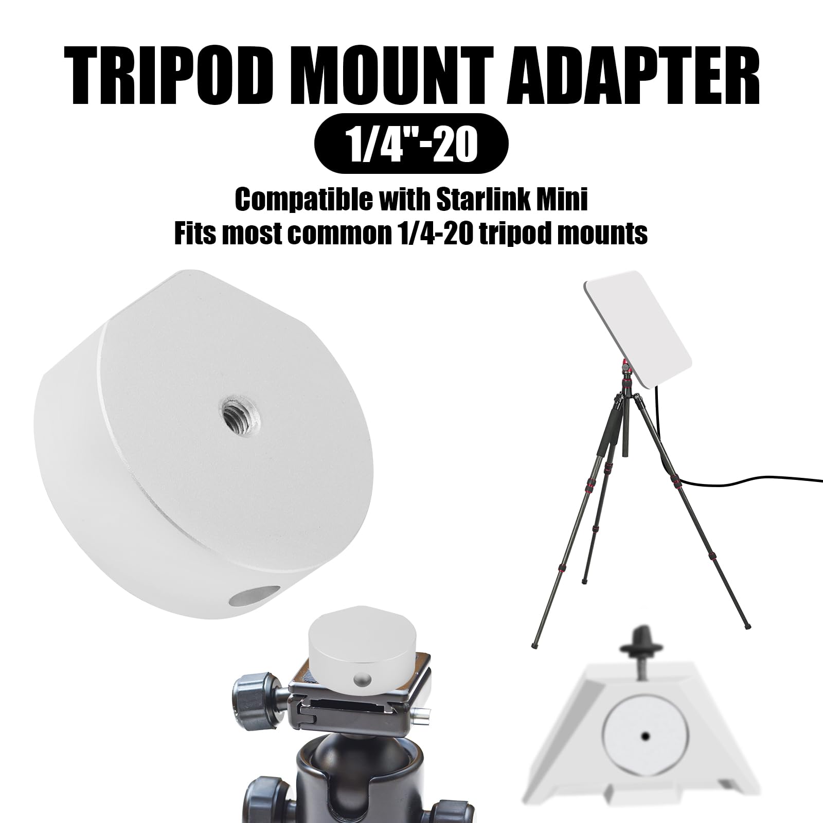 Gosknor Adaptador de Trípode para Starlink Mini, Aleación de Aluminio Tripod Adapter Rosca de 1/4"-20 Piezas de Repuesto para Trípode Accesorios Compatible con Star Link Mini el Trípode