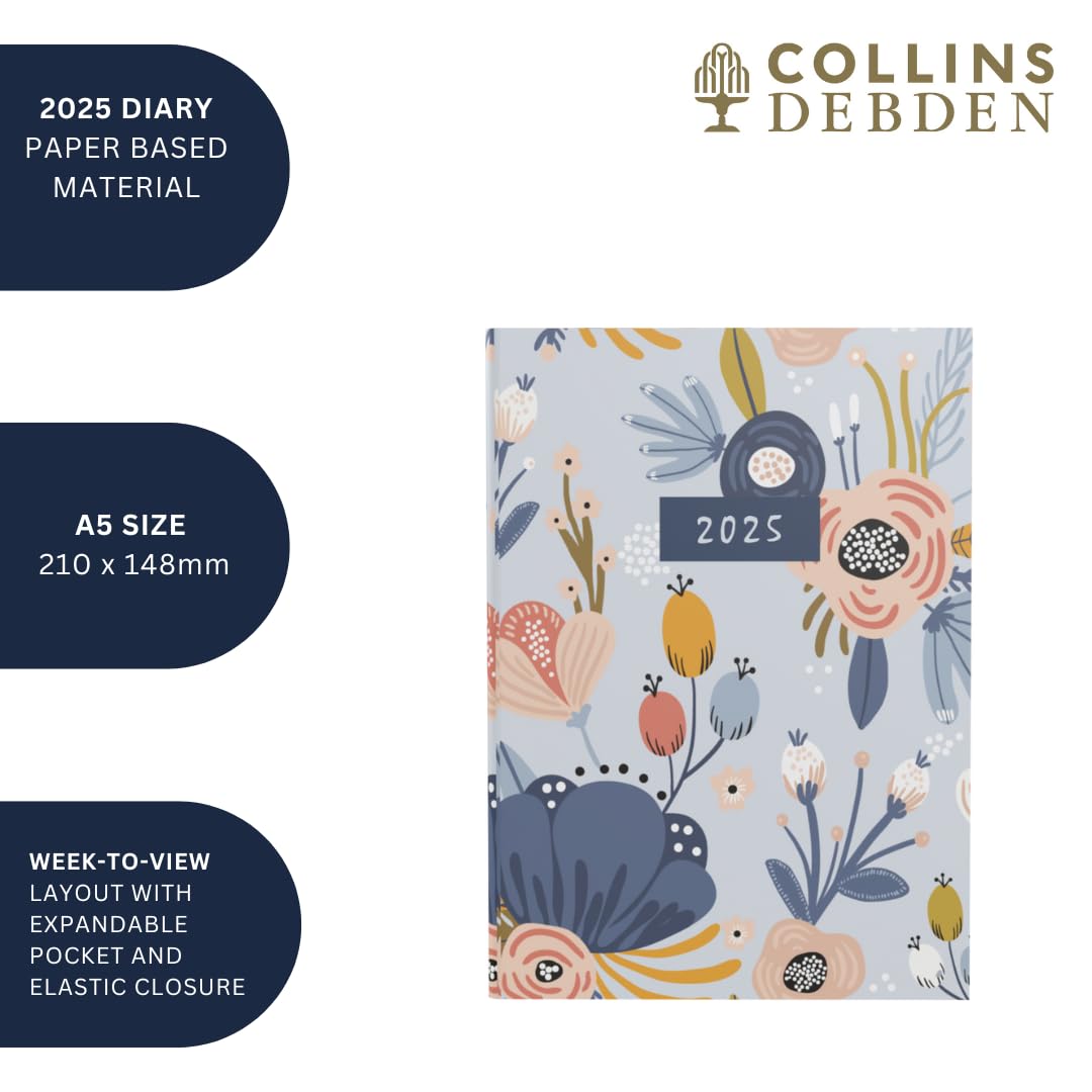 Collins Enchanted 2025 Planner - A5 Week to View Diary - Black - (EN53.99-25) - Hardback Weekly Diary with Floral Design - Image 2