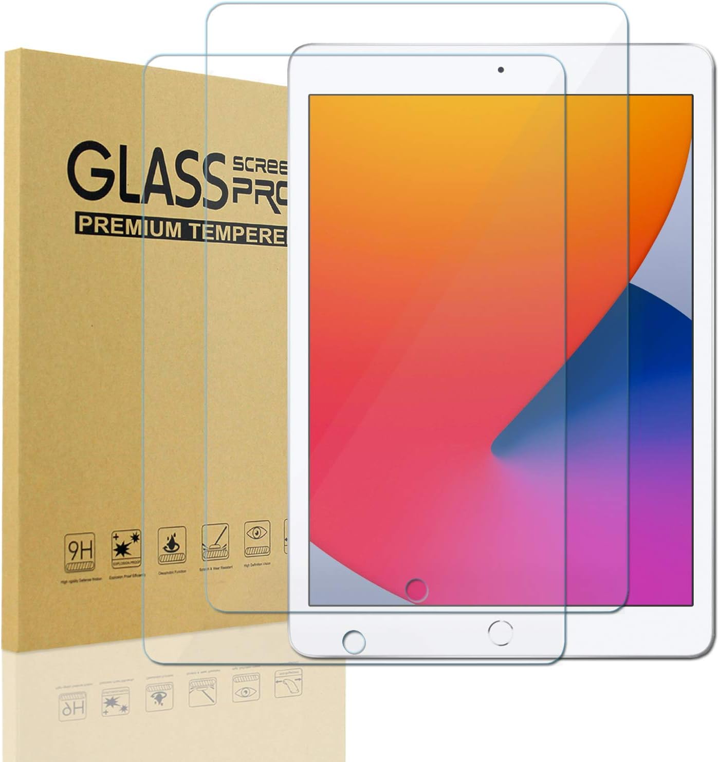 KIQ 2 Pack Tempered Glass Screen Protector for iPad 9.7 Inch 6th Generation 2018,5th Generation 2017,iPad Air 1,iPad Air 2,iPad Pro 9.7 Inch, Film Guard, Case Friendly