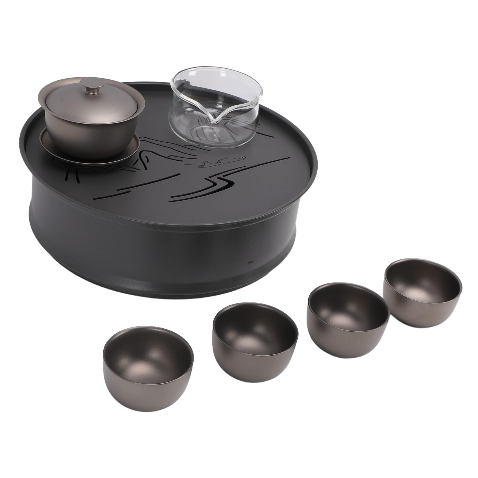 Przenośny Zestaw do Herbaty Czysty Ti i Szkło Zestaw do Herbaty Kempingowej 3 L Taca na herbatę 200 Ml Gaiwan 180 Ml Fairness Cup 4 Filiżanki na Piknik świeżym Powietrzu Parzenie Kung Fu