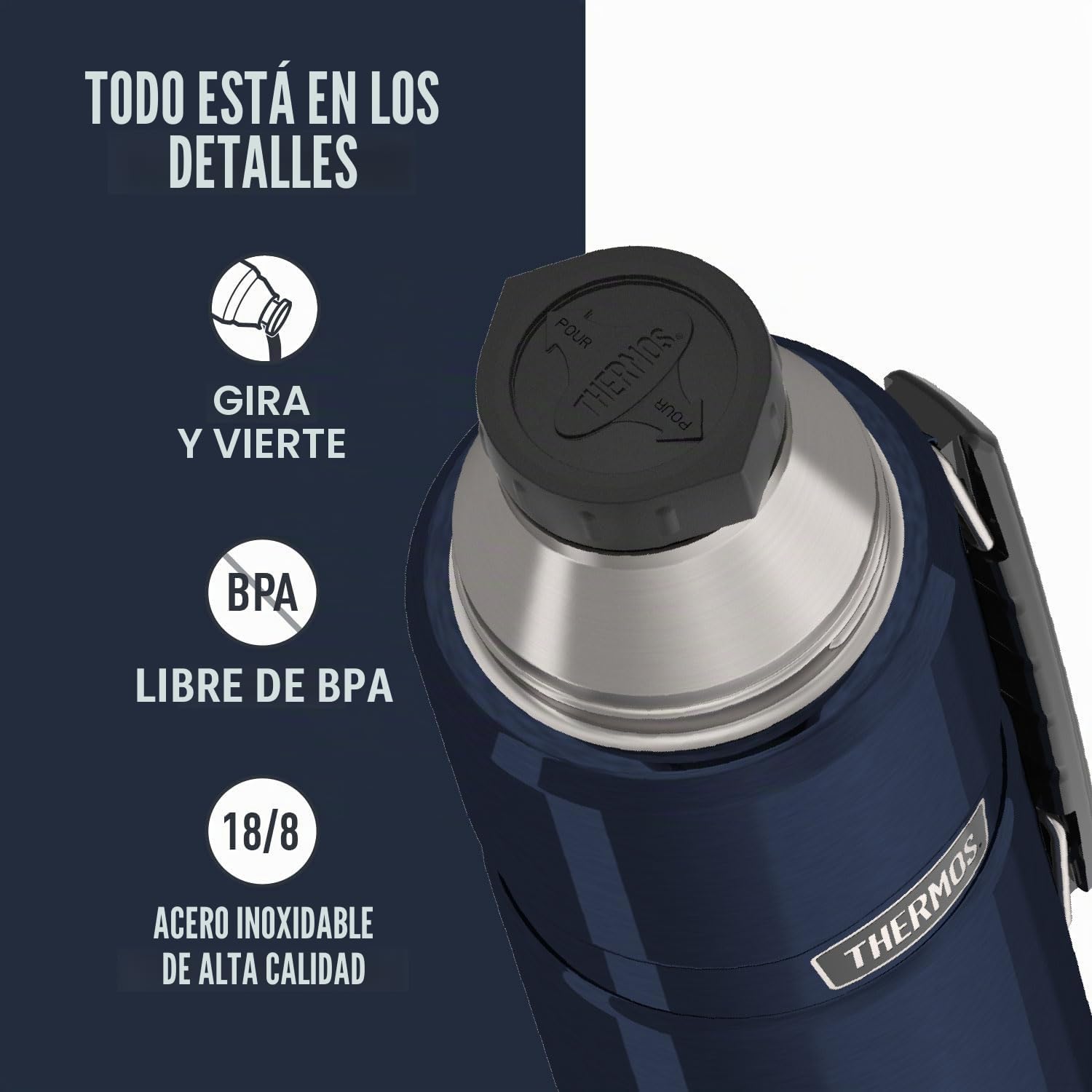 Thermos Stainless King 40 Ounce Beverage Bottle SK2010MDB4-Botella para Bebidas, 40 onzas, Mate, Acero Inoxidable, Azul Oscuro
