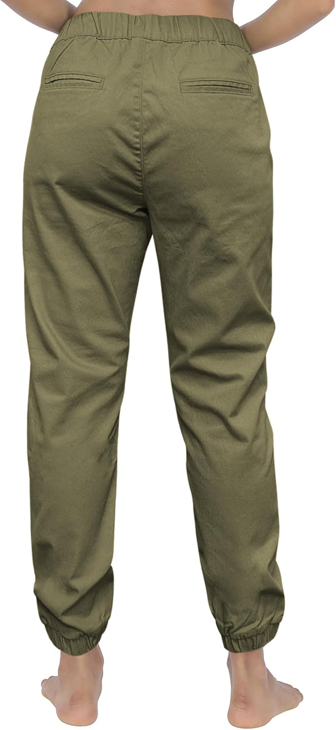 Southpole Women's Casual Comfy Twill Jogger Pants, Stretchable