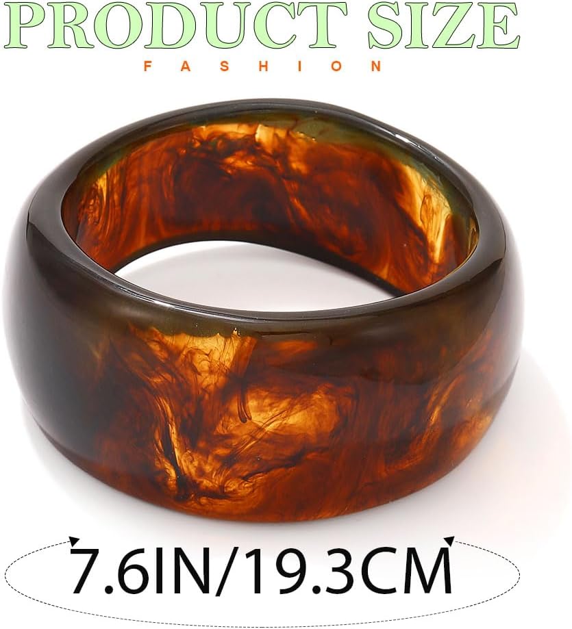 ACEDRE Chunky Resin Bangle Bracelet Set Gold Round Acrylic Wide Wristbands Statement 2PCS Jewelry for Women - Image 2