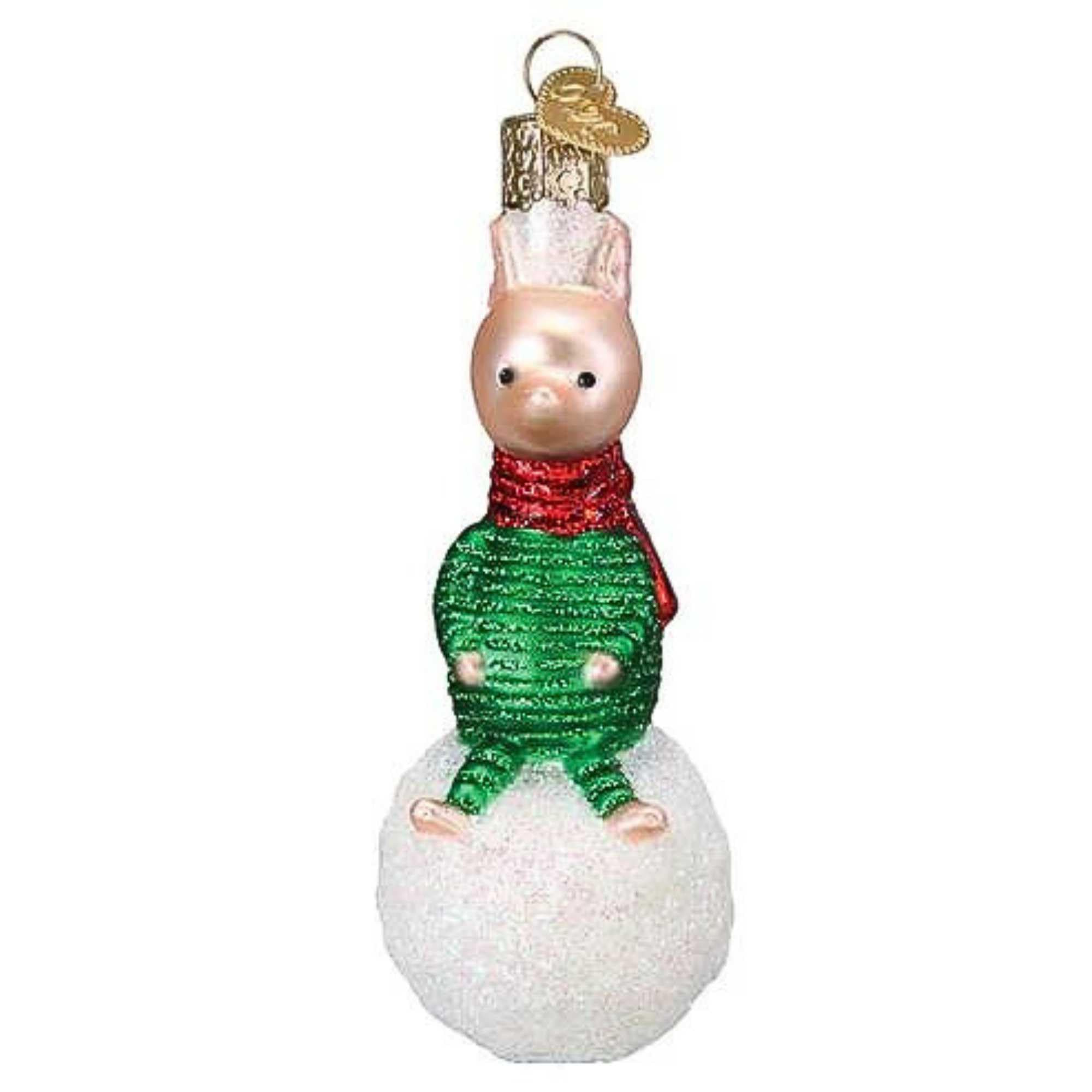 Old World Christmas Multi Color Piglet On Snowball Glass Hanging Ornament