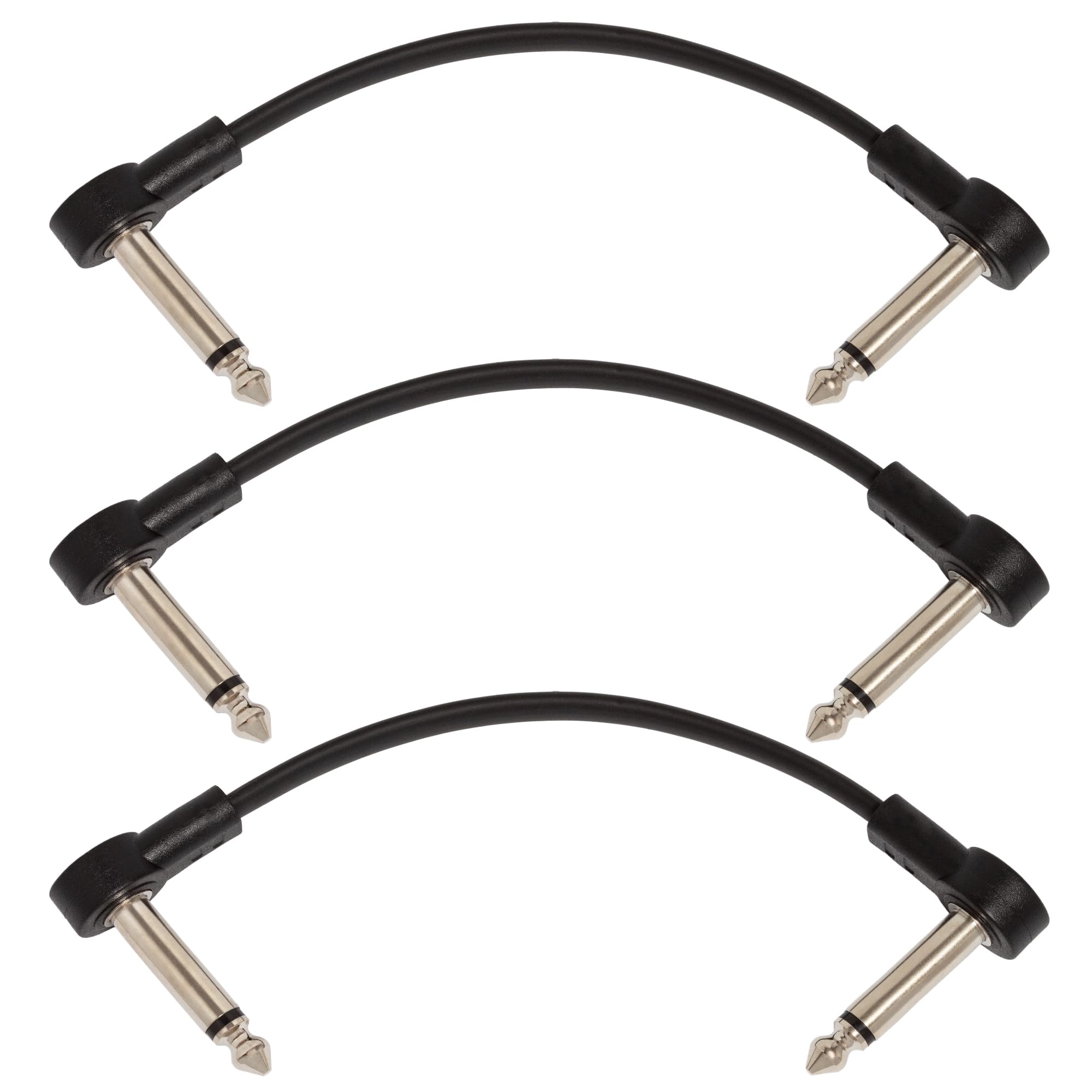 Tiger GTC-PT3 Patch Cables - 3 x 15cm Flat 1/4" Jack to Jack Leads for Effects Pedals Synths, Pedalboards & Audio Equipment - Pack of 3