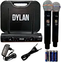 Microfone Sem Fio Profissional Duplo de Mão 26 Canais UHF Dylan Dw-602 Max Cor Preto P/Igreja, Palestra, Show, Reuniao
