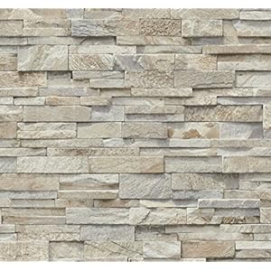 3D-behang van P+S, motieven: baksteen en leitegels, 2 kleuren Beige Stone