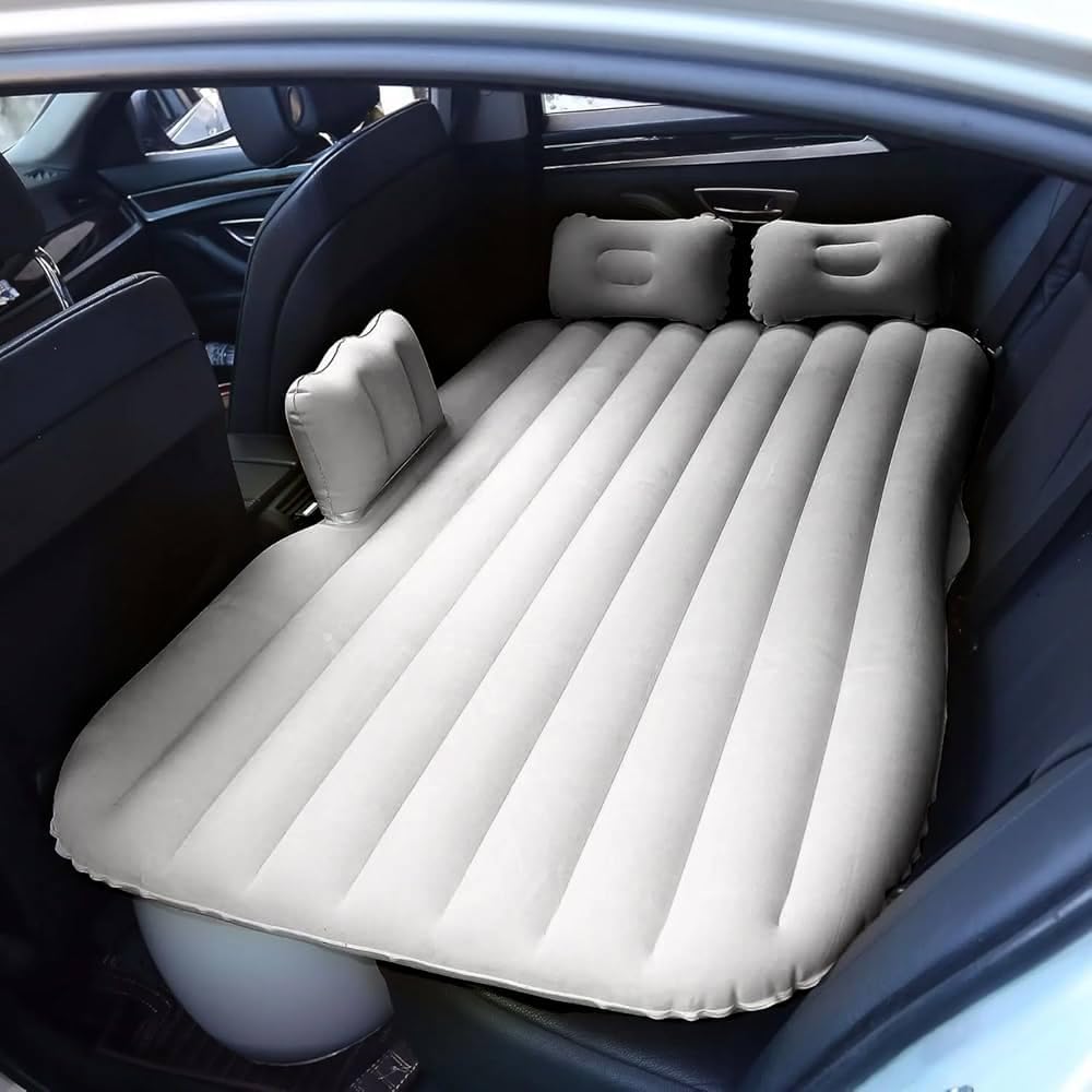 Car Inflatable Bed with Pump & 2 Air Pillow | Quick Inflatable Back Seat Bed | Car Mattress | Car Bed Mattress | Car Bed for Travel,Picnic,Pool &Beach | Universal Fit (Beige)