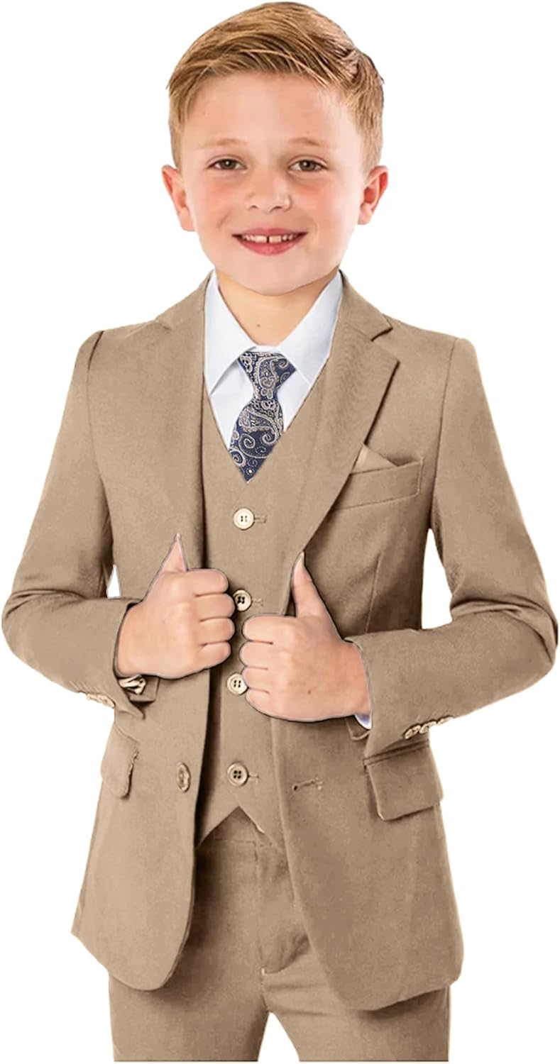 Boys Formal Suit 5 Piece Set, Toddler Tuxedos for Wedding, Suits for Teens Boy Dress School Clothes