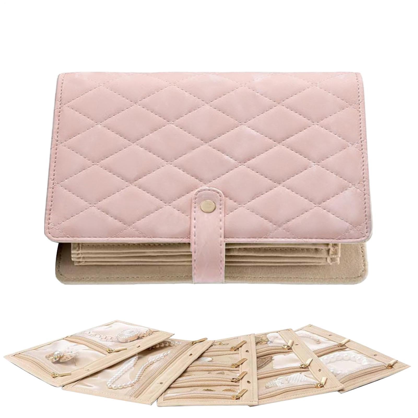 Organisateur de bijoux de voyage en cuir PU avec pochette transparente