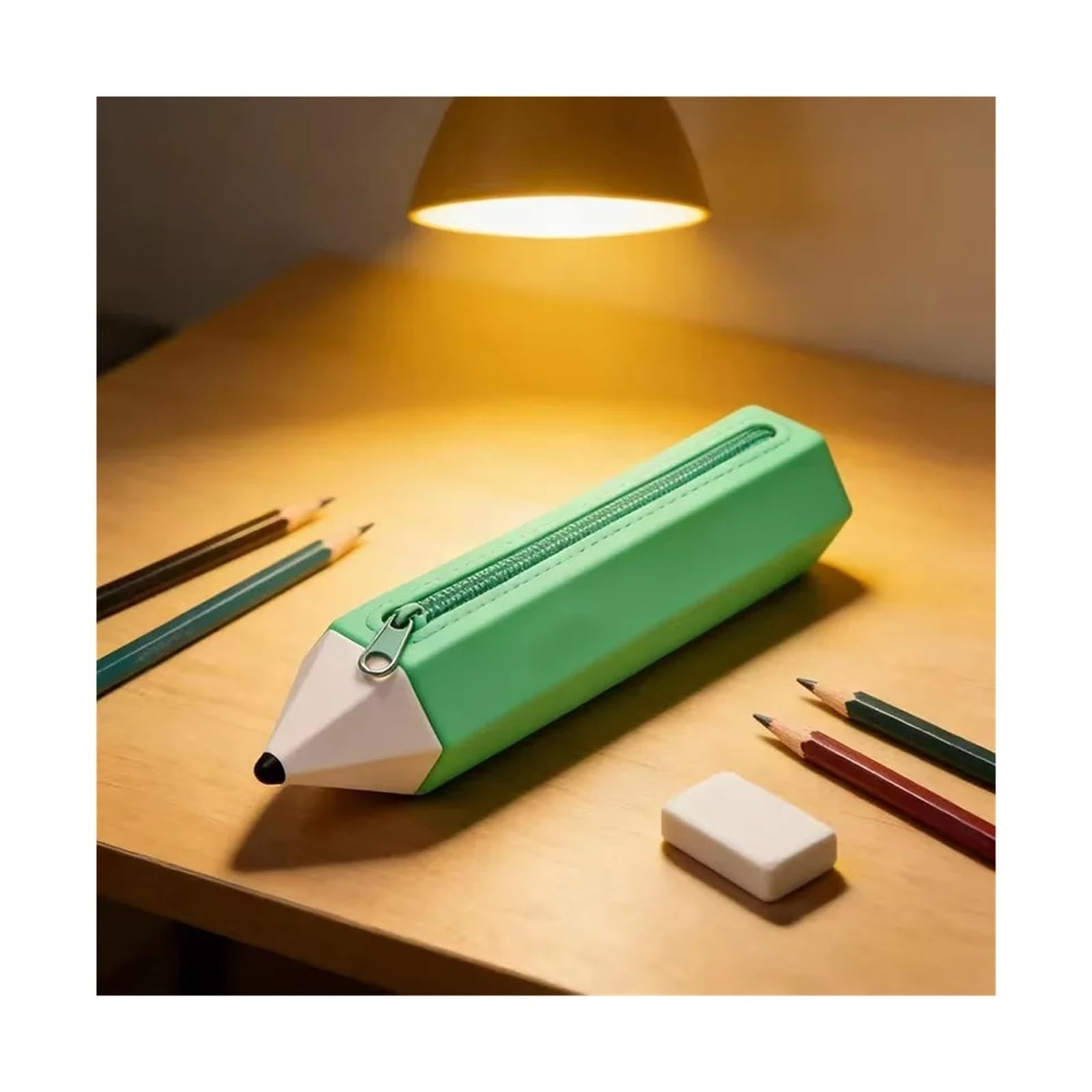 Astuccio a forma di matita for la scuola | Silicone, creativo, grande capacità, studente primario, organizer for cancelleria(Green)