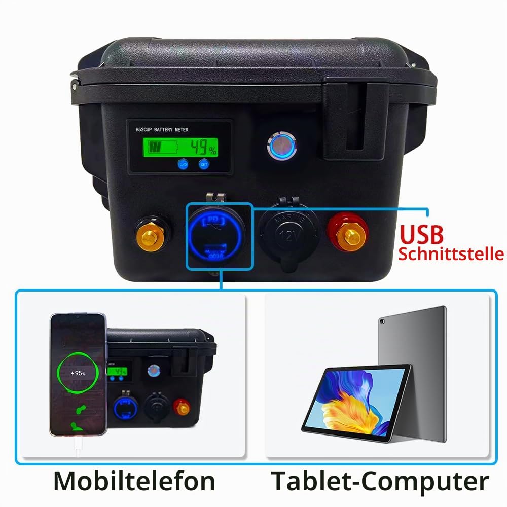 lifepo4 12V 100Ah mit Bluetooth und Ladegerät, Marine Batterie 100A Intelligente BMS 6000+ Zyklen Akku für Trolling-Motoren, Marine, Boote,Camping