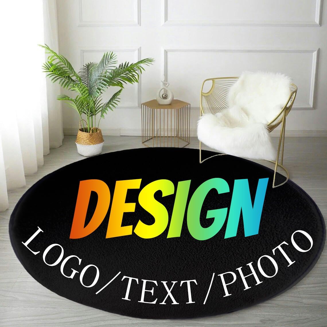 - Custom Round Rug, Personalized Area Carpet with Photo Text, Customize Soft Non Slip Washable Door Mat for Living Room Bedroom Playroom Laundry Kitchen Balcony Office Decoration, Large Size 47.2 in