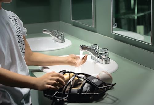 Miniatura 3 de Moen 8886 M-Press - Grifo de baño con dosificación central de 4 pulgadas con dos asas, 0.5, cromado