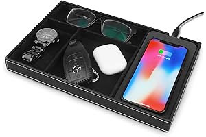 Men's Everyday Carry Multifunction Valet Tray with Wireless Charging Pad
