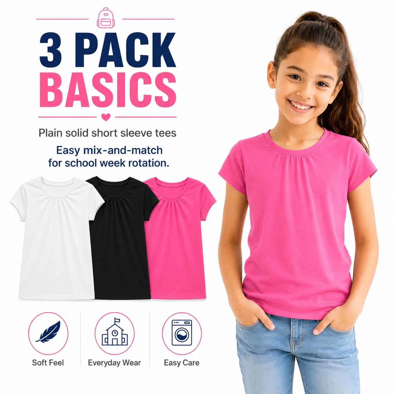 Bienzoe Niña Uniforme Escolar Respirable Secado rápido Manga Corta Camiseta