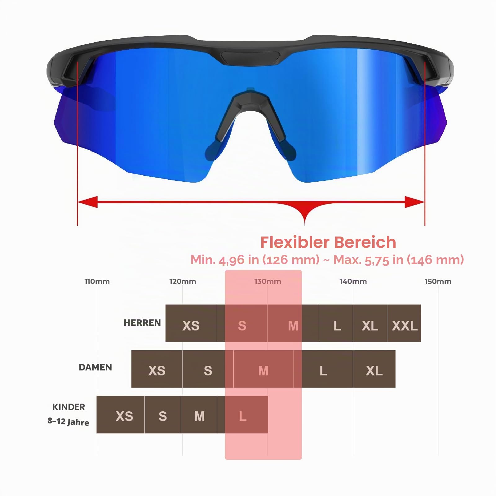 Umschließende Sonnenbrille für Laufen, Radfahren Golf Volleyball MTB Outdoor-Sportarten, ANSI Z87.1 Sicherheit