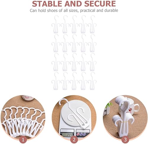 Miniatura 6 de Cabilock 40 piezas de estante para colgar zapatos blancos, material plástico, diseño de doble gancho, ideal para deshumidificar, colgar y organizar