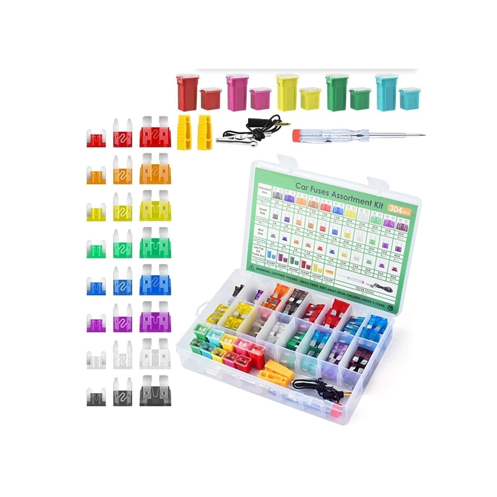 Kit surtido de fusibles 304 piezas estándar+ cuchilla pequeña perfil bajo y alto/STD en forma caja con extractor