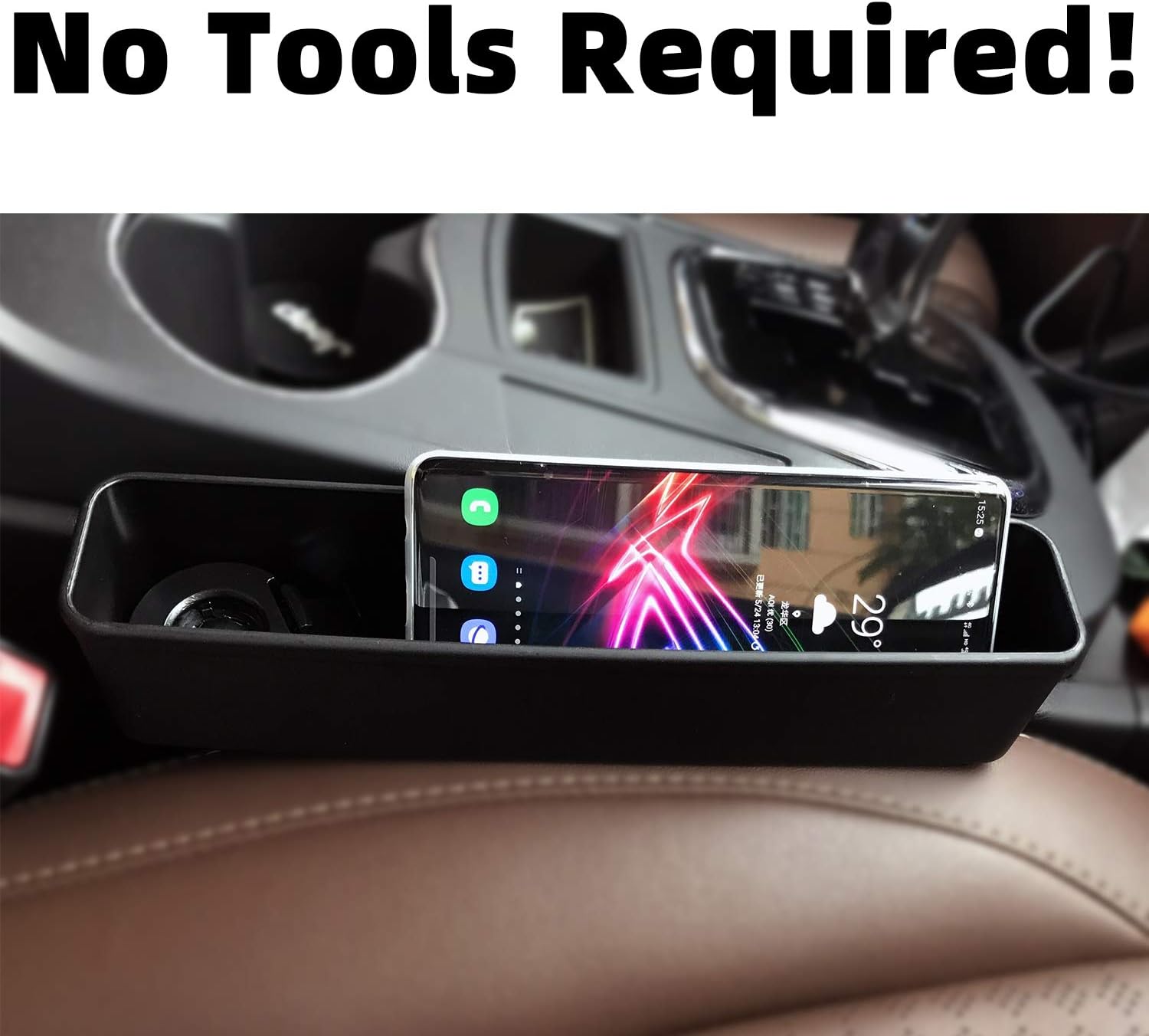 iSaddle Car Seat Gap Filler - Automotive Interior Accessory Bench Seat Consoles Thin Storage Organizer Rack for Vehicle Truck RV Holds Phones Drinks Keys Coins Cards : Automotive