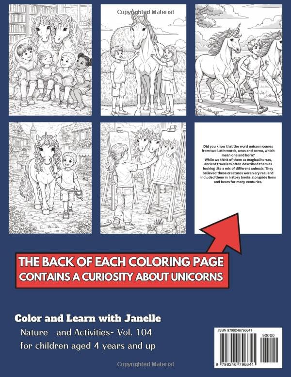 50 Children with Unicorns Coloring Pages for Kids and Adults: +50 Amazing Facts about Unicorns. Coloring Book for Children and Relaxation. Color and ... Janelle - Nature and Activities - Vol. 104 image 3