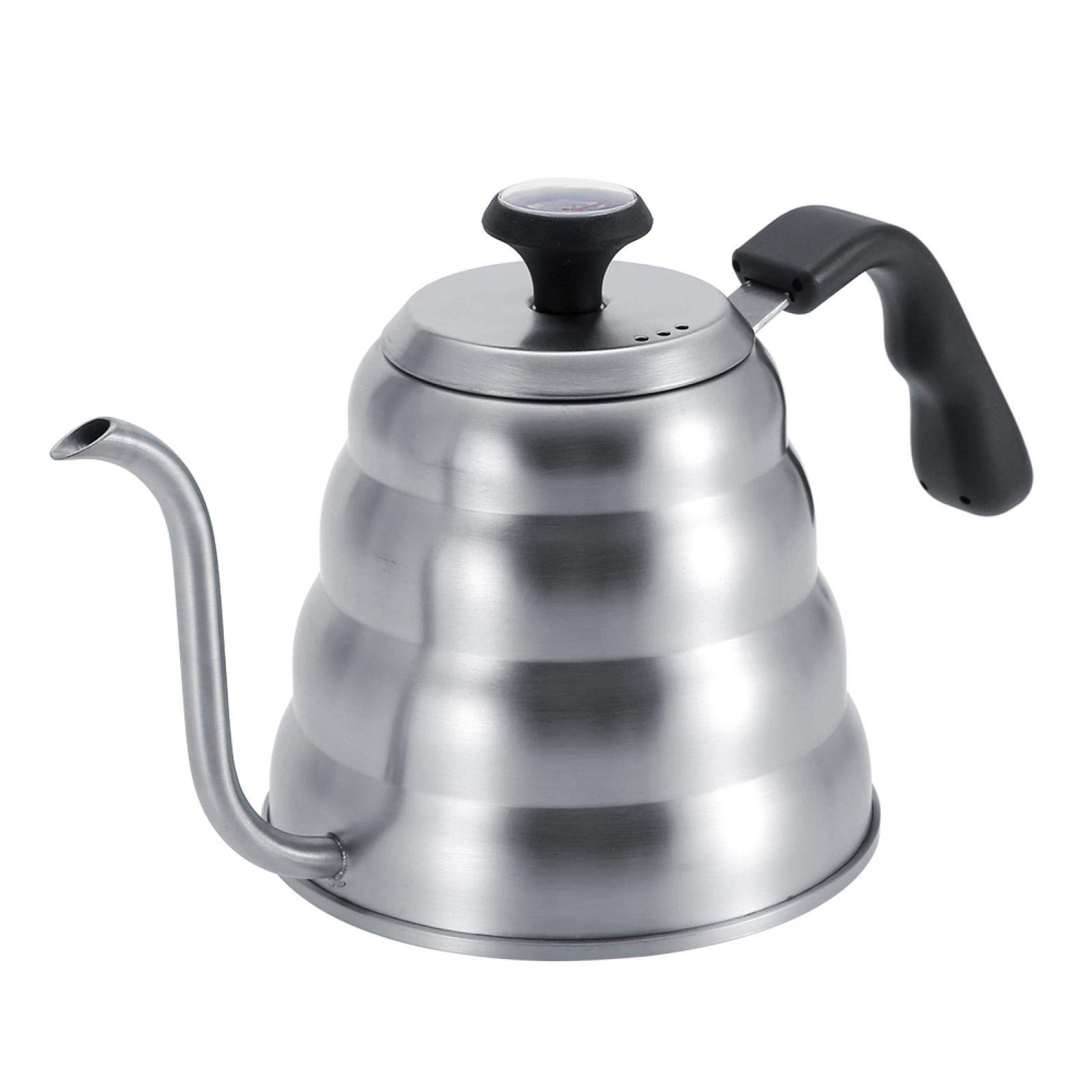Fydun Bollitore Da Tè E Caffè In Acciaio Inossidabile 1L | Beccuccio A Collo Di Cigno Con Termometro Integrato | Manico Ergonomico In Silicone | Adatto A Induzione E Fornelli