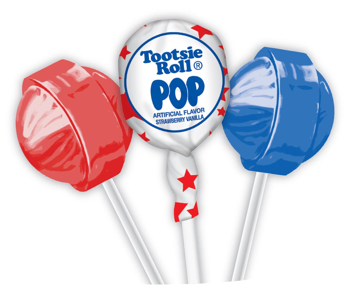 Patriotic Tootsie Roll Pops Cherry, Strawberry Vanilla and Blue Raspberry-flavored