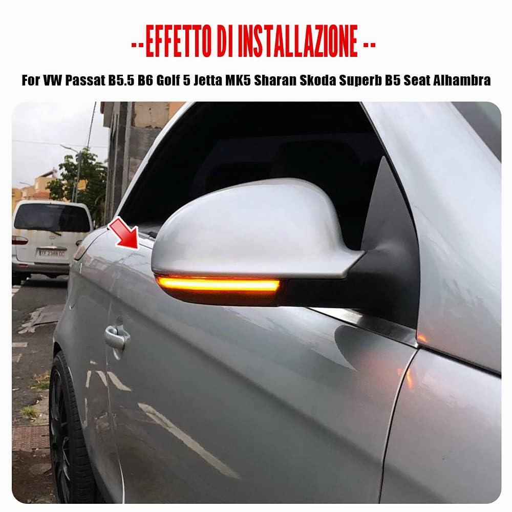 2 pezzi Indicatore LED sequenziale di direzione luce dinamica Compatibile con VW Golf 5 GTI V MK5 Je-tta Pa-ssat B5.5 B6 R36 R32 Eos Sha-ran Su-perB