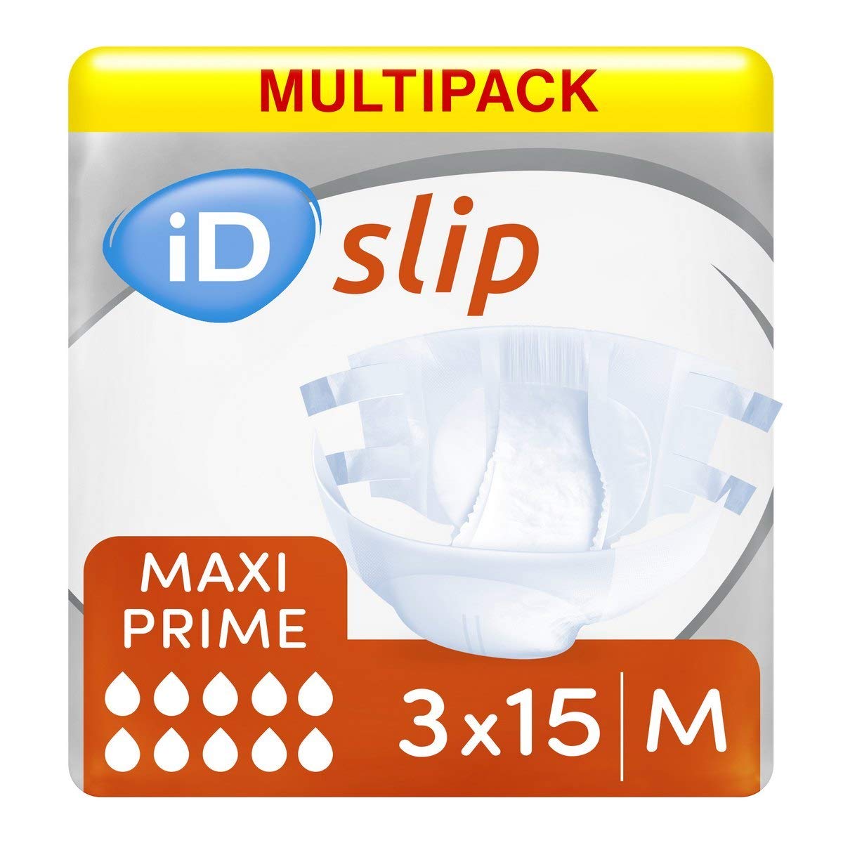 iD ExpertSlip All-in-One Incontinence Briefs - Maxi Prime - Medium (3 Packs of 15)