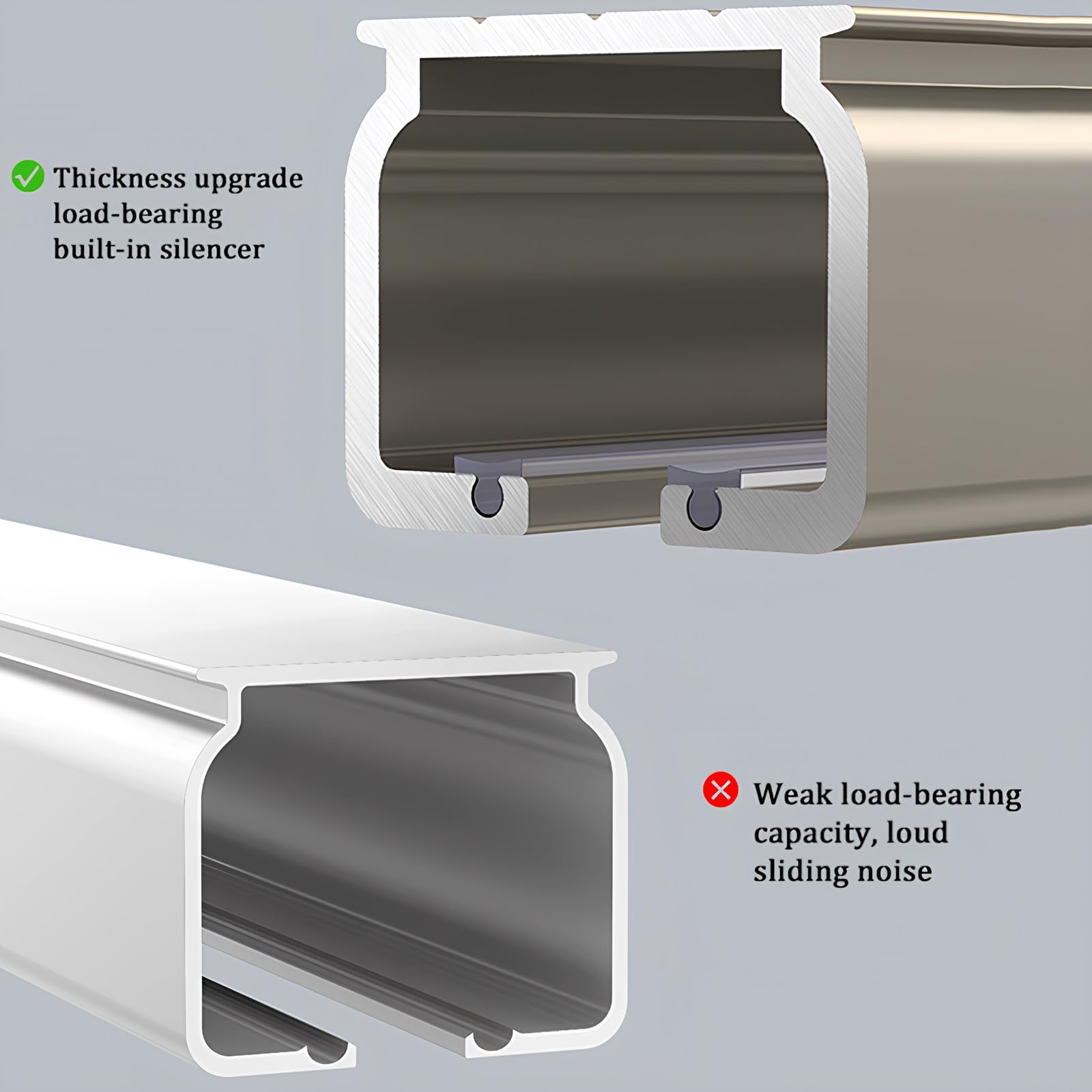 Wytrzymały podwójny system szyn sufitowych, regulowany aluminiowy drążek przesuwny 1,40 m do pryszniców i przegród pokojowych, wszechstronna biała oprawa sufitowa do wystroju domu
