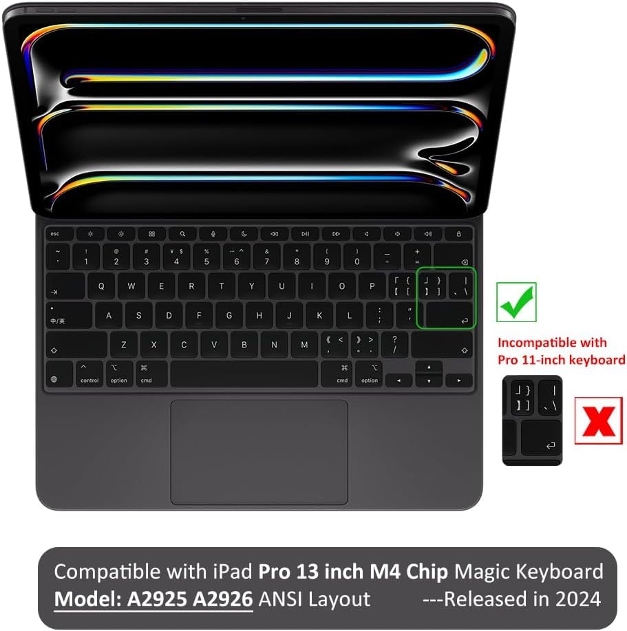 Image of OJOS Silicon Keyboard Cover Skin Made for 2024 Newest iPad Pro M4 Chip 13 inch (A2925 /A2926) Magic Keyboard Premium Ultra Thin Protector Accessories US ANSI Layout (Black)