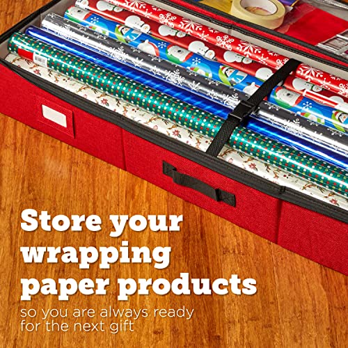 storageLAB-Wrapping-Paper-Storage-Container-with-Standalone-Ribbon-Accessories-Storage-Box-Under-Bed-Gift-Wrap-and-Bag-Organizer-Fits-40-Inch-Long-Rolls-Red
