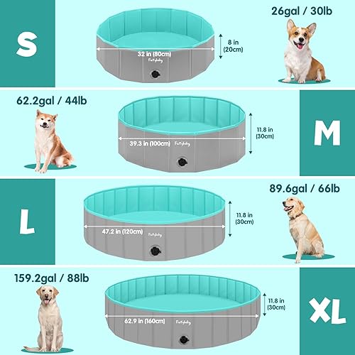 Miniatura 5 de Furrybaby - Piscina para perros plegable para perros grandes con placa dura, piscina plegable para mascotas para baño infantil, gris, 63'