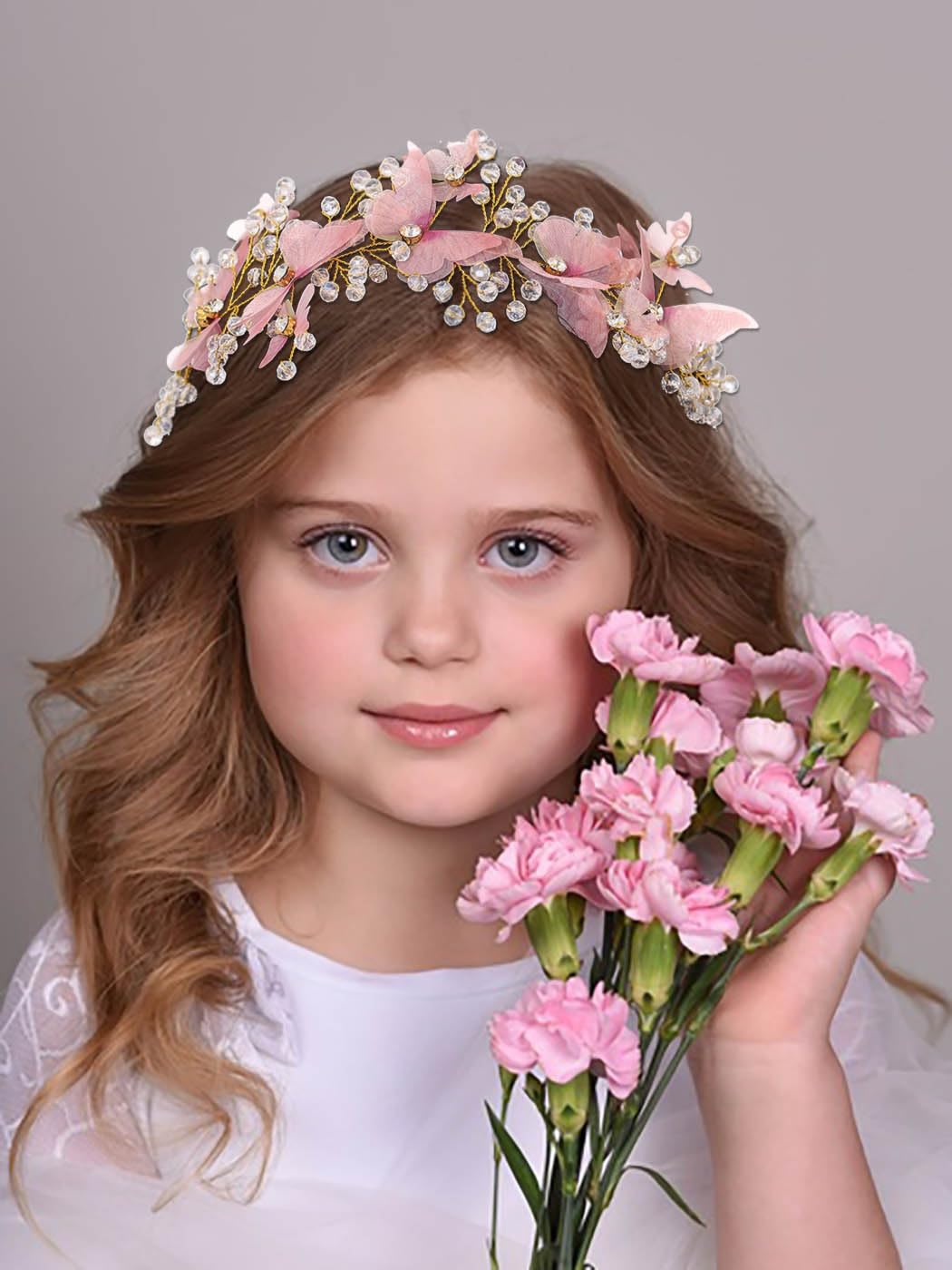 IYOU Butterfly Girls Wedding Headband Crystal Red Communion Headpiece Bridal Bridesmaid Hair Accessories for Flower Girls - Image 3
