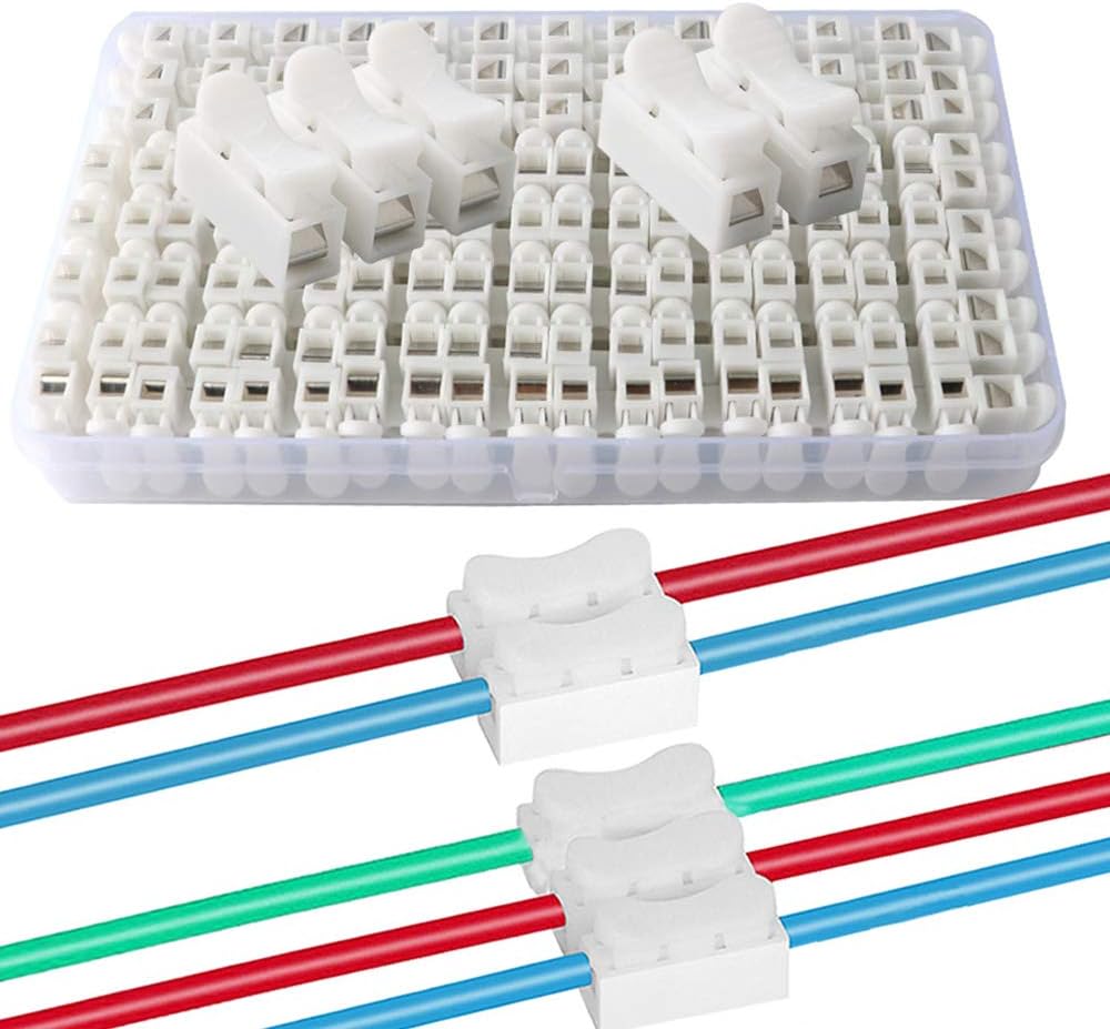 QitinDasen 62 Pc Spring Wire Connectors Kit, Quick Cable Connector Terminal Block, Electrical Cable Clamp Terminal Block Connector, No Screw No Welding (50 CH2 + 12 CH3)